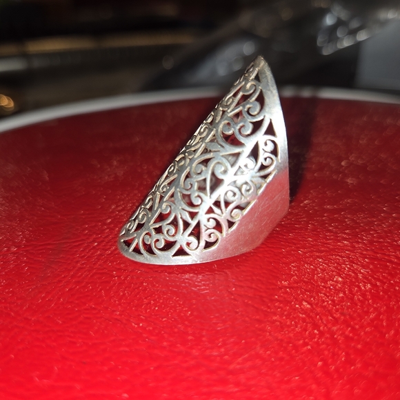 Stwrling Silver Fillagree Full Finger Ring - Picture 2 of 5